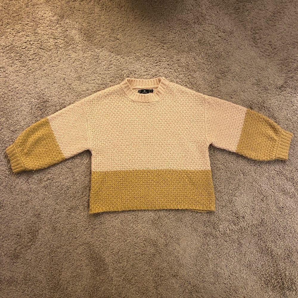 Volcom Colorblock Sweater in Light Pink and Mustard Yellow